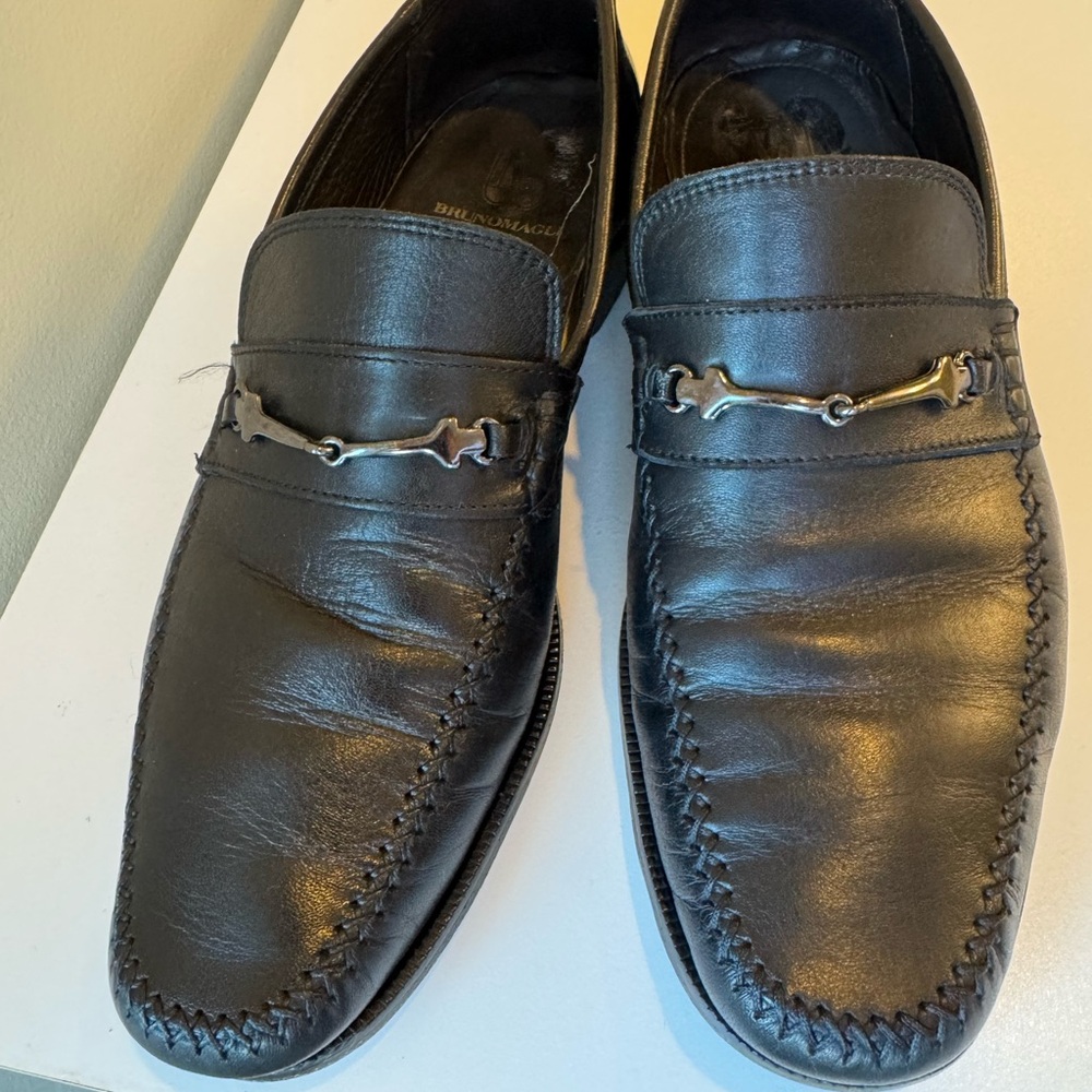 Bruno Magli black Leather Slip-On Loafers